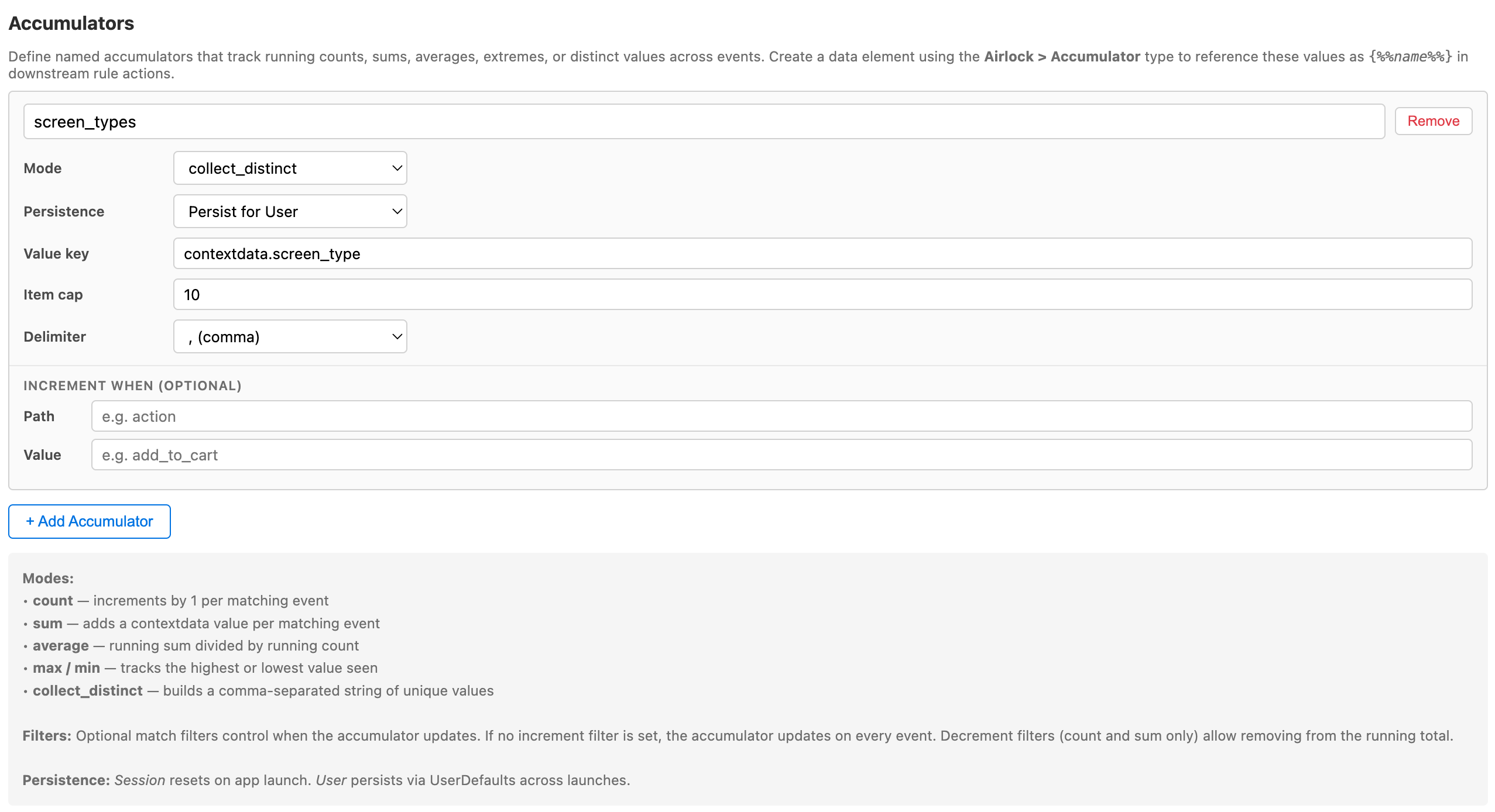 Accumulator configuration
